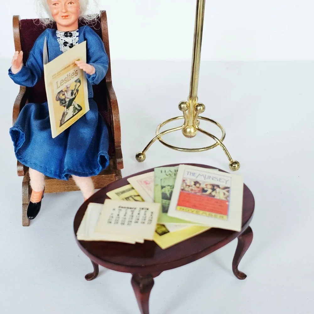 Vtg Dollhouse Furniture Set Table Coat Rack Magazines 1979 Calendar Victorian